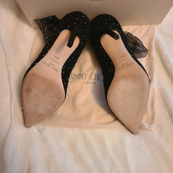 Jimmy Choo Black Gold Glitter Sparkle Tulle Mesh Sock Suede Stiletto Heel EU36.5 - Picture 6 of 12